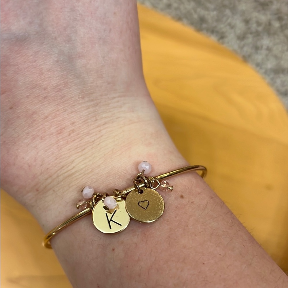 BOGO FREE • Gold Charm Bracelet with “K” Initial and Heart